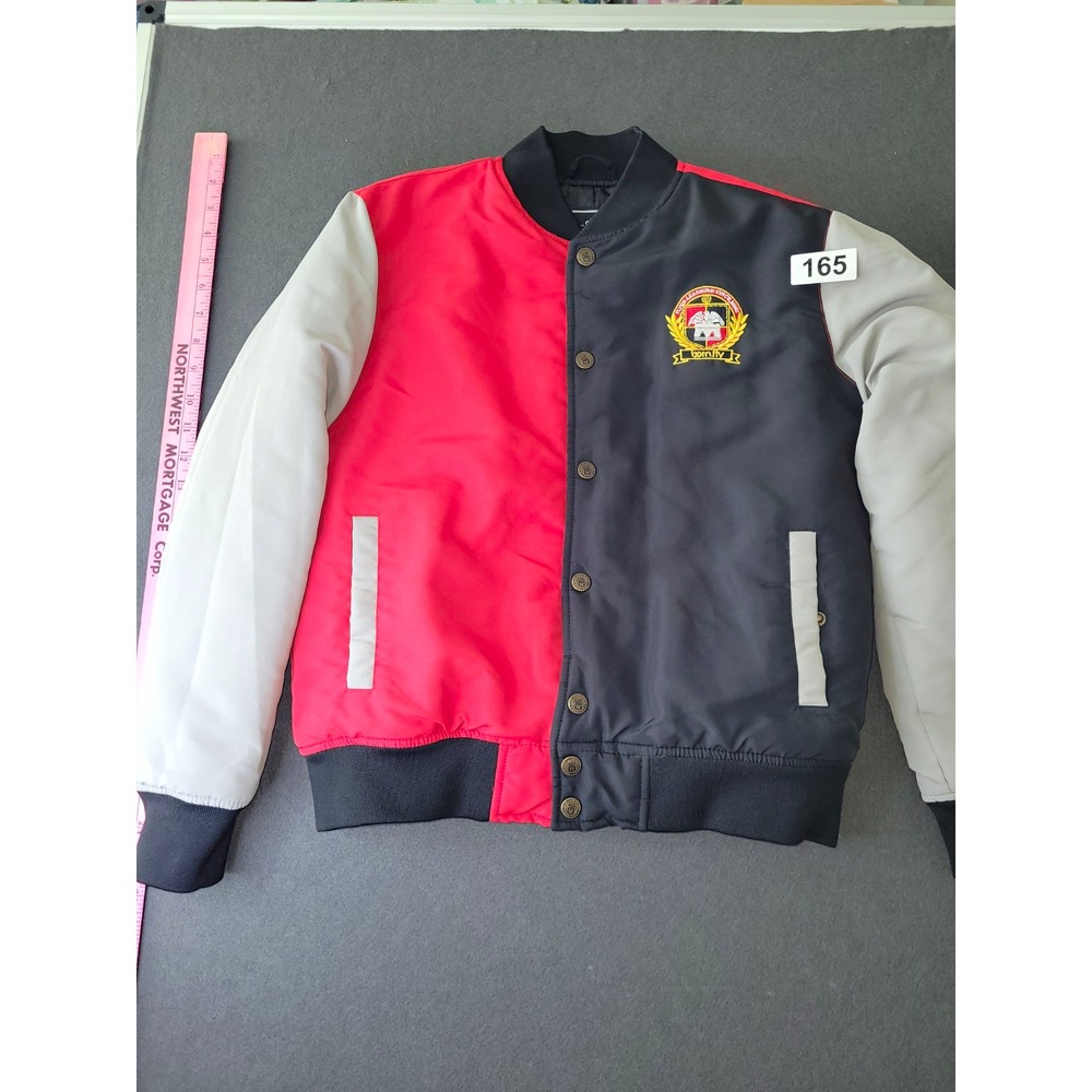 Born Fly Boys Varsity Jacket Colorblock Red/Black/Gray 10-12 Button Pockets